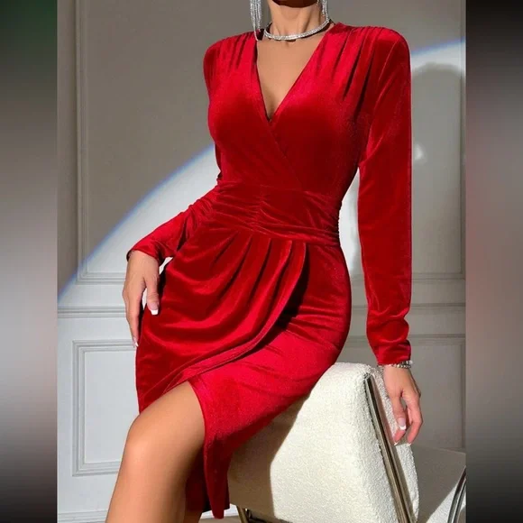Luxe ruched party formal velvet dress